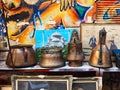 Vintage Copper Pots and Colourful Graffiti, Athens, Greece