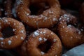Detail of several homemade doughnuts with sugar