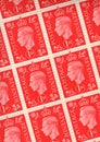 Detail from a sheet of 1d vintage postage stamps from the UK.