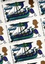 Detail from a sheet of vintage 6d UK postage stamps.