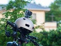 Detail shot with action camera mounted on a sports helmet Royalty Free Stock Photo