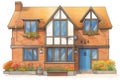 detail shot of brick base corner, tudor style home, magazine style illustration Royalty Free Stock Photo