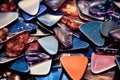 detail shot of a collection of guitar picks on a table
