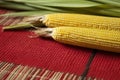 detail shot of ears of corn on handwoven mat