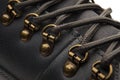 Detail shot of fragmrnt of new fashionable hiking mountain boot. Royalty Free Stock Photo