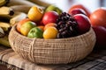 detail shot of handwoven african basket filled with fruits