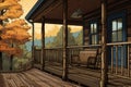 detail shot of log cabin porch railing, magazine style illustration Royalty Free Stock Photo