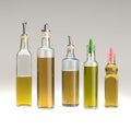 Detail shot of several glass oil bottles.