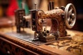 detail shot of a vintage sewing machine for shoemaking