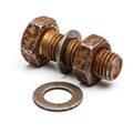 Rusty Bolt, Nut, and Washer on White Background Royalty Free Stock Photo