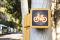 Detail of signboard of bicycle lane or cycle path in Barcelona, Royalty Free Stock Photo