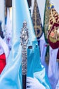 Detail of the silver rod carried by a Nazarene. selective focus with focus only on the silver rod