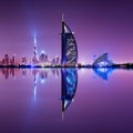 Detail of skyscraper reflection. The Palm island, United Arab Emirates. Royalty Free Stock Photo