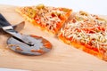 Detail of slices Italian pizza and cutter