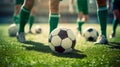 Detail from soccer training - view of soccer balls and feet of soccer players