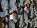 Chained padlocks on the Lover`s Bridge in Prague Royalty Free Stock Photo