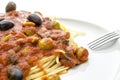 Detail of spaghetti with tomato sauce