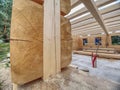 Detail of beams in cabin wall. Not painted wood yet Royalty Free Stock Photo