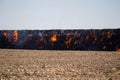 Detail of stack hay in fire on field Royalty Free Stock Photo