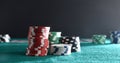 Detail of stacks of game chips on green felt Royalty Free Stock Photo