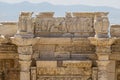 Detail of stage building from Hierapolis Ancient City Theater. Pamukkale, Denizli, Turkey. Relief and statue detail