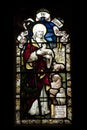 Detail of a stained glass window with a shepherd in Crowland Abbey, Crowland, Lincolnshire, England - 27th April 2013