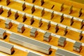 Detail of stainless steel rectangular gauge block metric etalons placed in wooden case Royalty Free Stock Photo