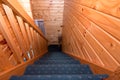 Detail of staircase in wooden lodge apartment