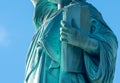 Detail Of Statue Of Liberty Against Blue Sky, Book With The Date Of USA\'s Independence. New York City, United States