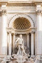 Detail statue of Oceanus standing under a triumphal arch, Trevi Fountain Fontana di Trevi in Rome, Italy. Royalty Free Stock Photo