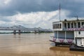 Detail of a steamer boat and the bridge over the Mississippi River near the city of Natchez, Mississippi, USA; Royalty Free Stock Photo