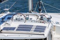 detail of steering wheel and navigation instruments of a sailboat Royalty Free Stock Photo