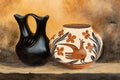 Detail of Still Life Oil Painting with Native American Pottery Royalty Free Stock Photo