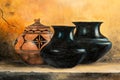 Detail of Still Life Oil Painting with Native American Pottery Royalty Free Stock Photo