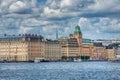 Detail of the Stockholm beautiful and touristic Gamla Stan or old town with its colourful historical harbour Nybroviken havn