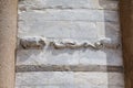 Detail of the stone carvings on the walls of the Leaning Tower of Pisa