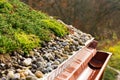 Detail of stones on extensive green living roof vegetation covered Royalty Free Stock Photo