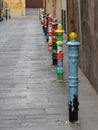 Detail, Street in Tarragona city with decorated pillars, Tarragona, Catalonia, Spain