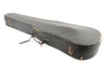 Detail studio shot of old, black, scratched violin case, isolated on white background. Concept for arts, restoration Royalty Free Stock Photo