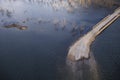 Detail of submerged old road visible due to a low water level of the Riano reservoir