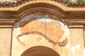 The detail of sundial painted on the portal in Small Palffy Garden.