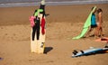 Surfer beach of Zarautz with a board hanging clothes Royalty Free Stock Photo