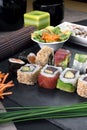 Detail sushi rolls prepared on plate Royalty Free Stock Photo