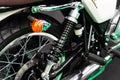 Detail of the suspension on the rear wheel of a custom motorbike Royalty Free Stock Photo