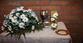 Detail of the table of the offerings on the day of the first communion of a group of boys and girls