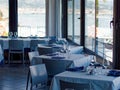 detail of table restaurant near sea in fezzano , la spezia italy Royalty Free Stock Photo