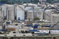 Detail of the tanks and tankers in the oil port of Hamburg Royalty Free Stock Photo