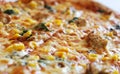 Detail of tasty pizza with cheese and corn Royalty Free Stock Photo