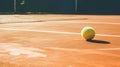 Detail of a tennis ball stopped on the ground of a clay tennis court during a sunny day Royalty Free Stock Photo