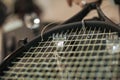 Detail of tennis racket in the stringing machine Royalty Free Stock Photo